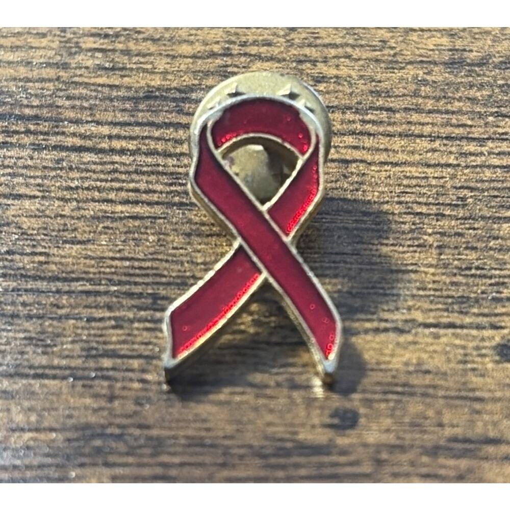 Red Ribbon HIV/AIDS Awareness Pin Brooch Lapel Enamel Collectible